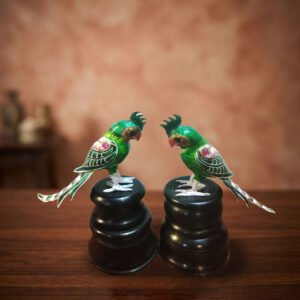 Banaras Gulabi Meenakari Silver Parrot Pair Showpiece