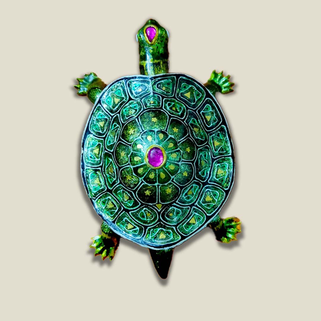 Banaras Gulabi Meenakari Silver Tortoise Showpiece