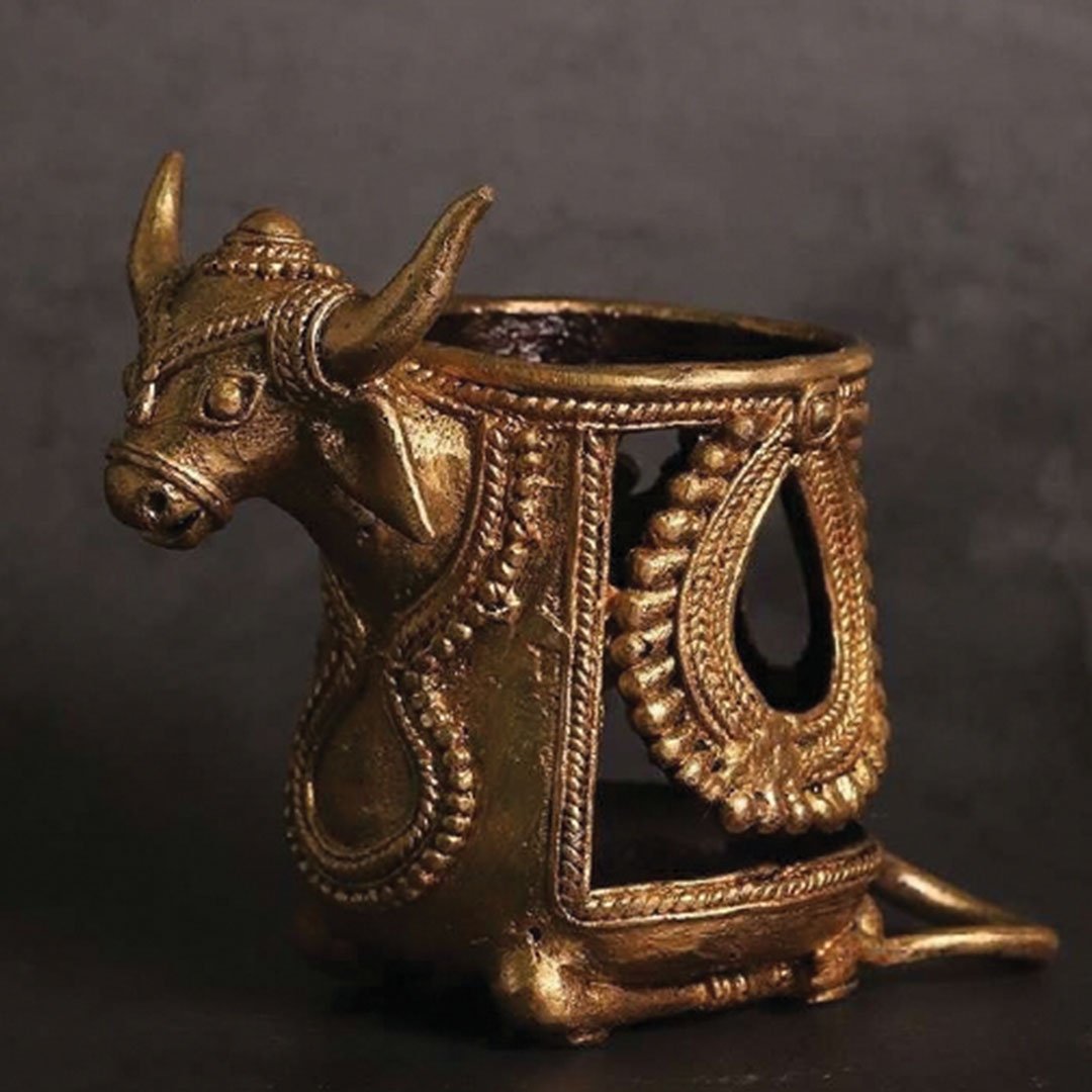 Bastar Dhokra Bull Pen Stand Tribal Handicraft