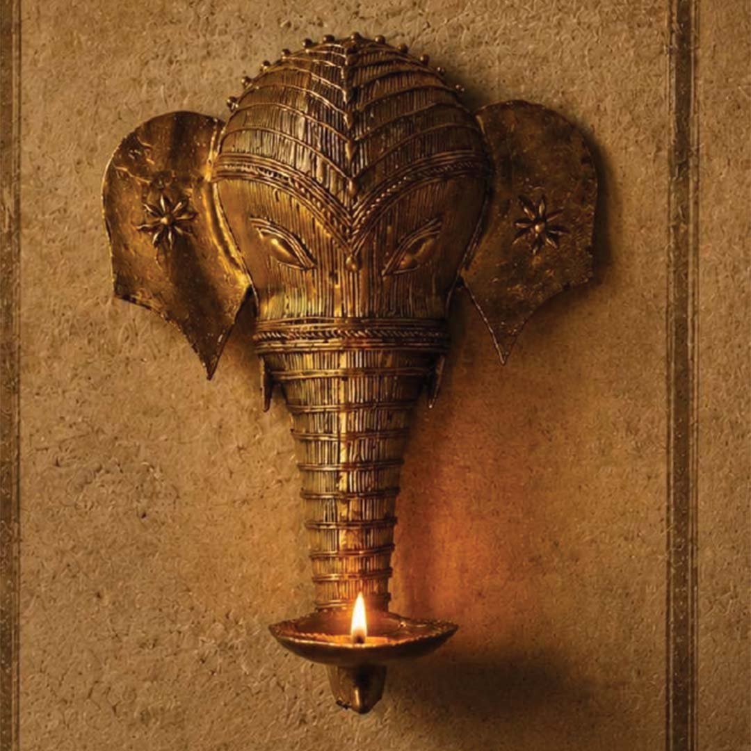 Bastar Dhokra Elephant Head Candle Holder Tribal Handicraft