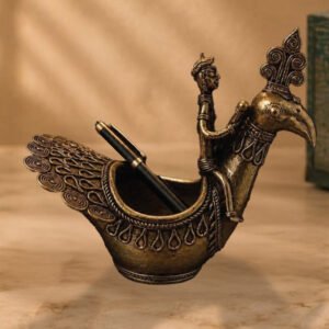 Bastar Dhokra Peacock Pen Stand Tribal Brass Metalwork