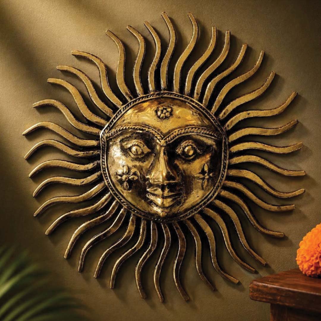Bastar Dhokra Sun Mask Wall Hanging Tribal Brass Metalwork