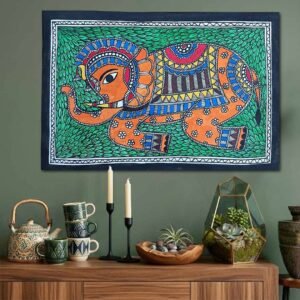 Colorful Elephant Madhubani Folk Art Painting