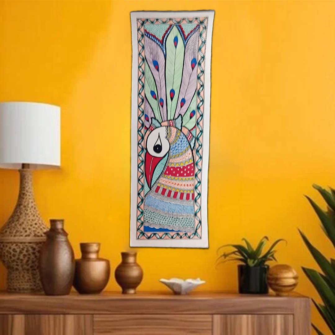 Colorful Peacock Mithila Traditional Folk Art Wall Decor