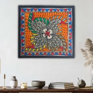 Colorful Symmetrical Fishes Bharni Style Madhubani Painting