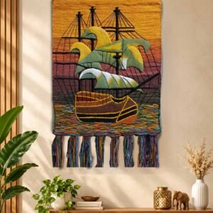 Ghazipur Jute Wall Hanging Multicolored Sailing Ship-Sky and Sea