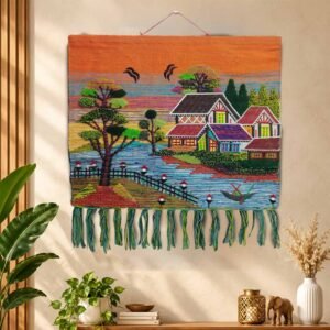 Ghazipur Jute Wall Hanging Traditional River House Scenery Tapestry