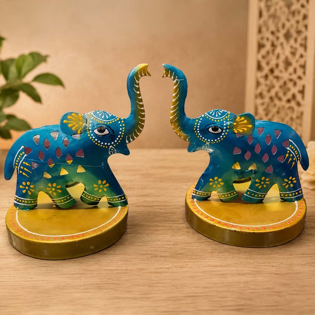 Handcrafted Aipan Art Festive Elephant Tealight Candle Holders