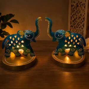 Handcrafted Aipan Art Festive Elephant Tealight Candle Holders