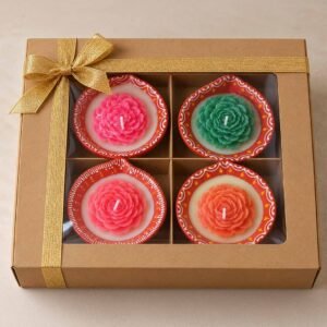 Handcrafted Aipan Art Floral Diya Candle Gift Set