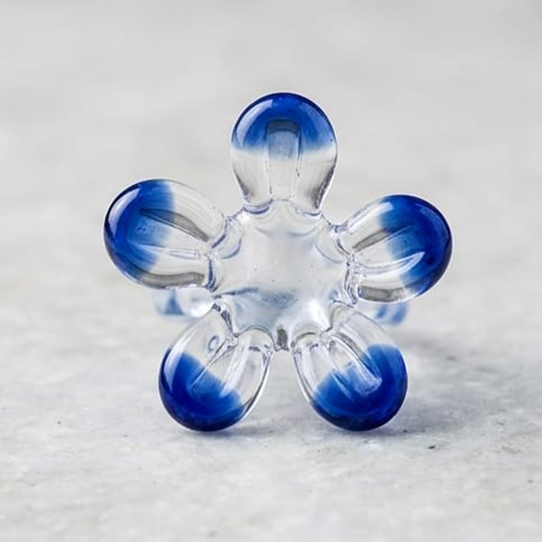 Handcrafted Firozabad Glass Flower Ring | Clear & Cobalt Blue - Image 2