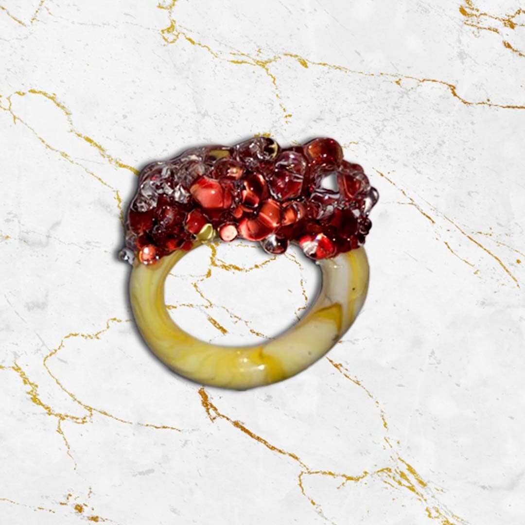 Handcrafted Firozabad Maroon Encrusted Glass Statement Ring