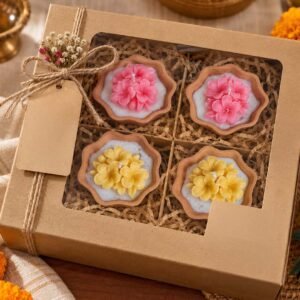 Handcrafted Floral Scented Soy Wax Diya Candles (Pack of 4)