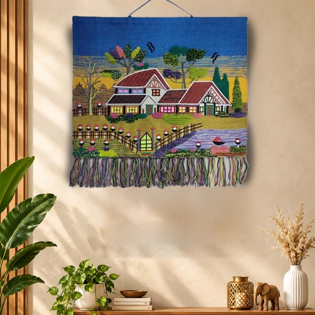 Handcrafted Gazipur Jute Wall Hanging Rural Village Landscape Art