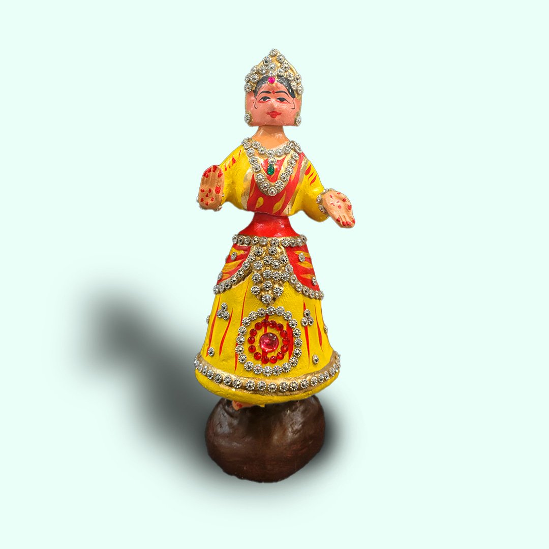 Handcrafted Thanjavur Dancing Bommai Bobblehead Doll Sparkling Gemstones