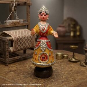 Handcrafted Thanjavur Dancing Bommai Bobblehead Doll Sparkling Gemstones