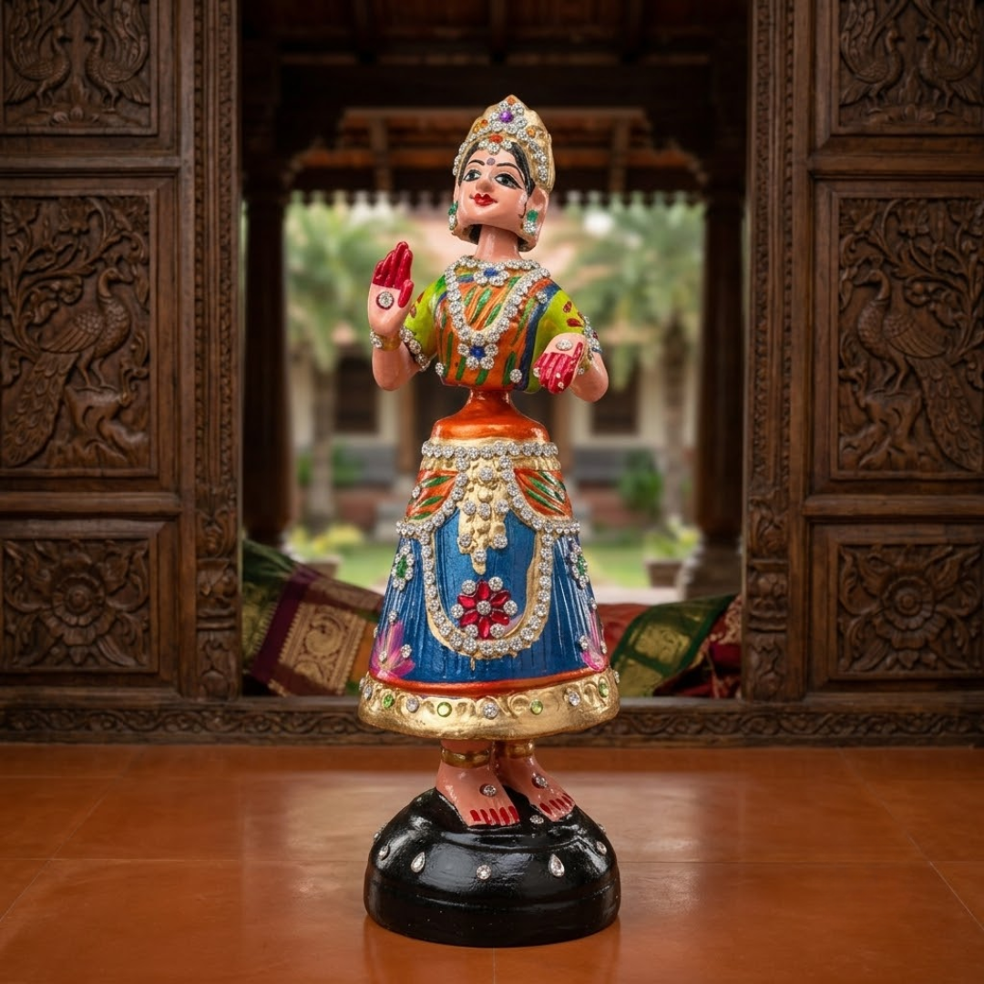 Handcrafted Thanjavur Dancing Doll Multicolor Bobblehead Lady