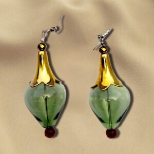 Handmade Firozabad Glass teardrop Earrings Translucent Green