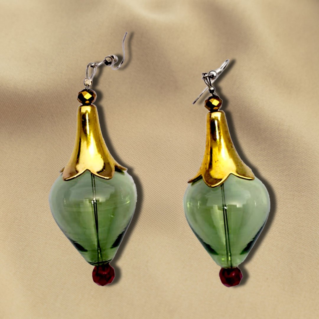 Handmade Firozabad Glass teardrop Earrings Translucent Green