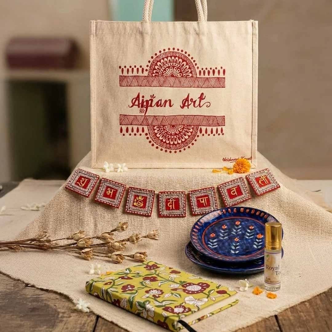 Indyhaat Customized Handcrafted Corporate Gift Hamper Anniversary Gift Diwali Gift Return Gifts Canvas Bag