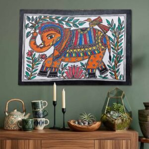 Madhubani Folk Art Painting Elephant, Bird and Nature Motifs