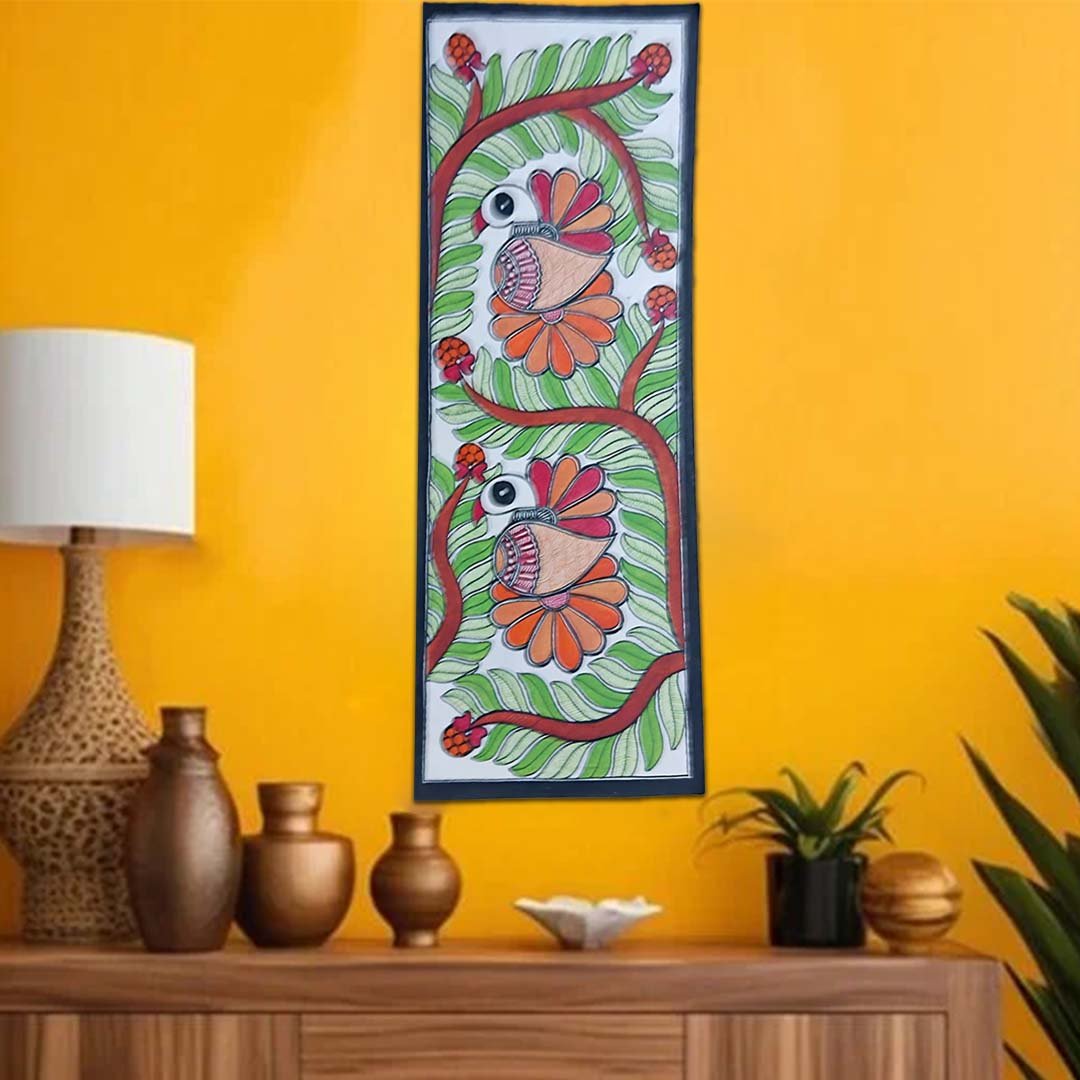 Mithila Folk Art Painting Stylized Birds and Branches