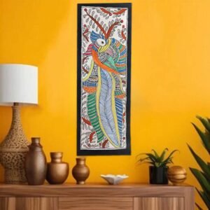 Multi-coloured Peacock Art Vertical Madhubani Painting
