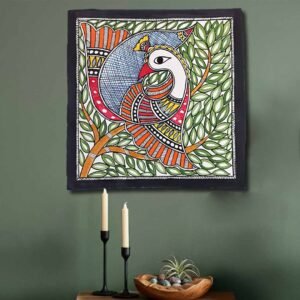 Multicolor Madhubani Peacock Wall Art Traditional Indian Painting