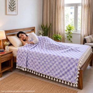 Pure Bhagalpur Silk Chadar Light Purple Summer AC Blanket For AC Room