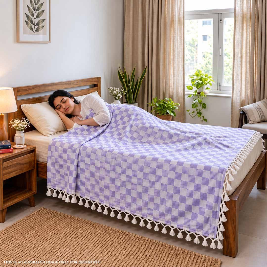 Pure Bhagalpur Silk Chadar Light Purple Summer AC Blanket For AC Room
