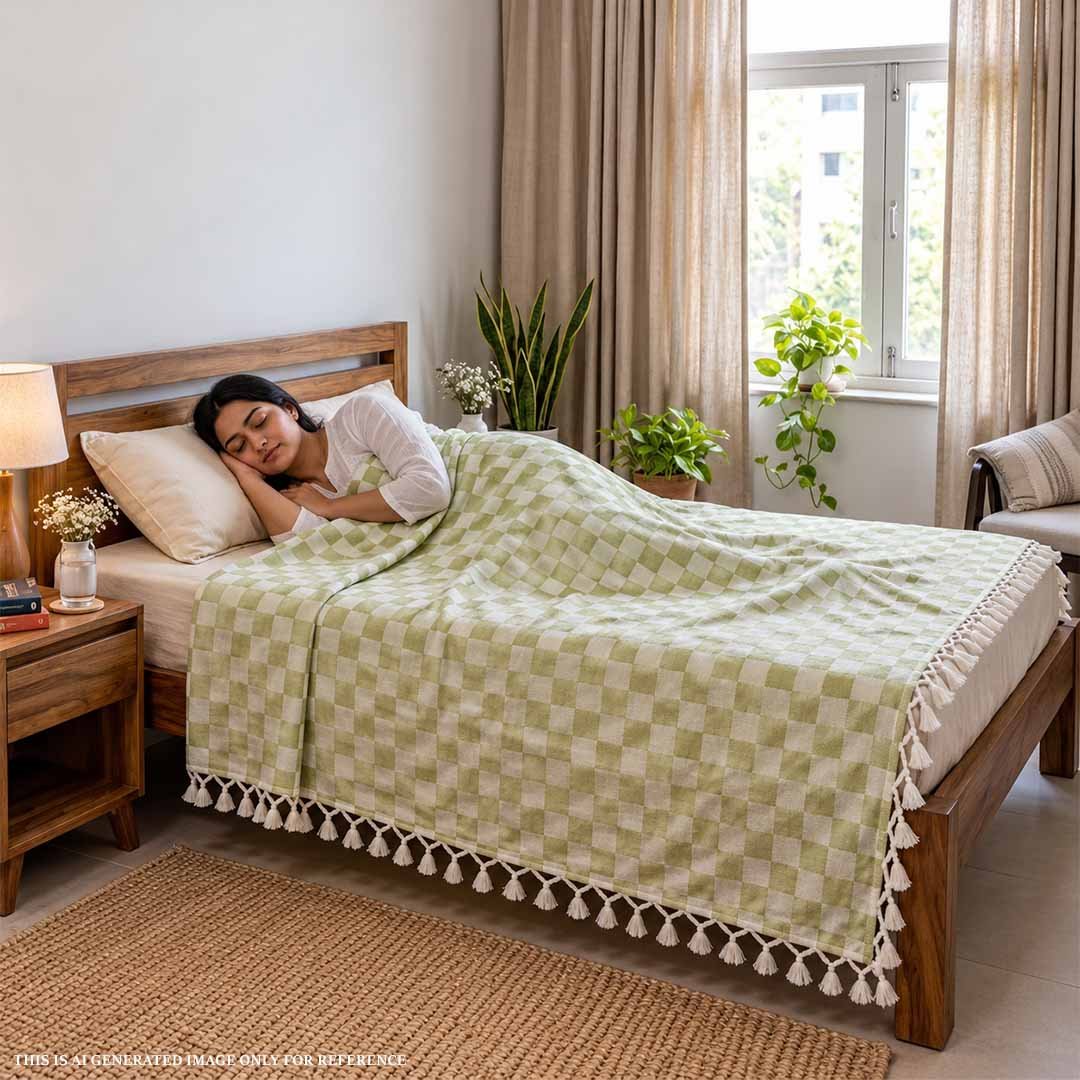 Pure Bhagalpur Silk Chadar Olive Green Summer AC Blanket For AC Room