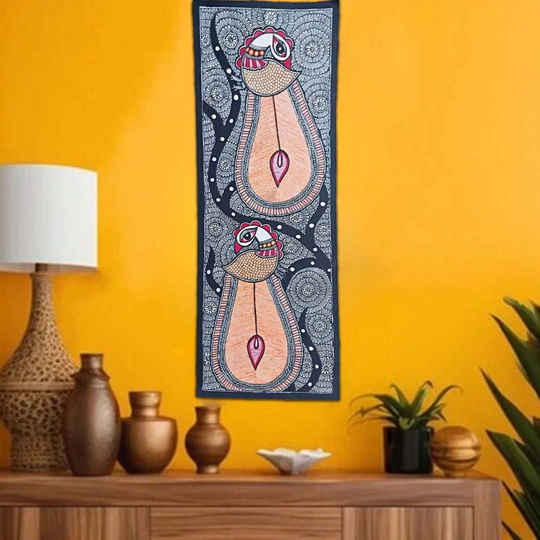 Stylized Peacock Mithila Traditional Folk Art Wall Decor