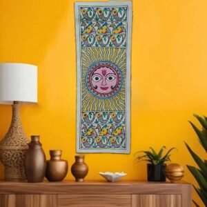 Sun God and Fish Madhubani Vertical Wall Art