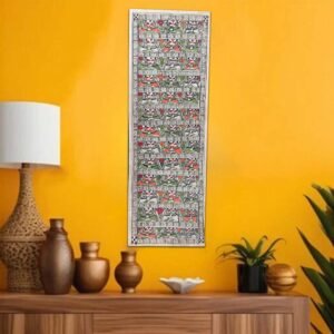 Vertical Handmade Madhubani Painting Parrots Art Scroll
