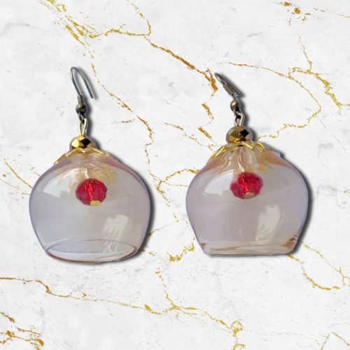 Handmade Firozabad Glass Clear Globe Dangle Drop Earrings
