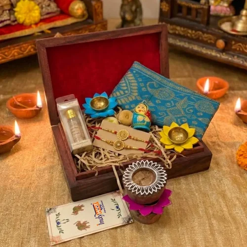 Premium Raksha Bandhan Gift Hamper with Authentic GI Crafts & Wooden Box