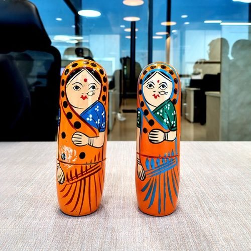 Varanasi Wooden Hand Painted Nesting Doll Combo of 2 Multicolor