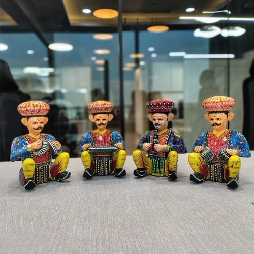 Wooden Musician Bawla Set of 4 Multicolor
